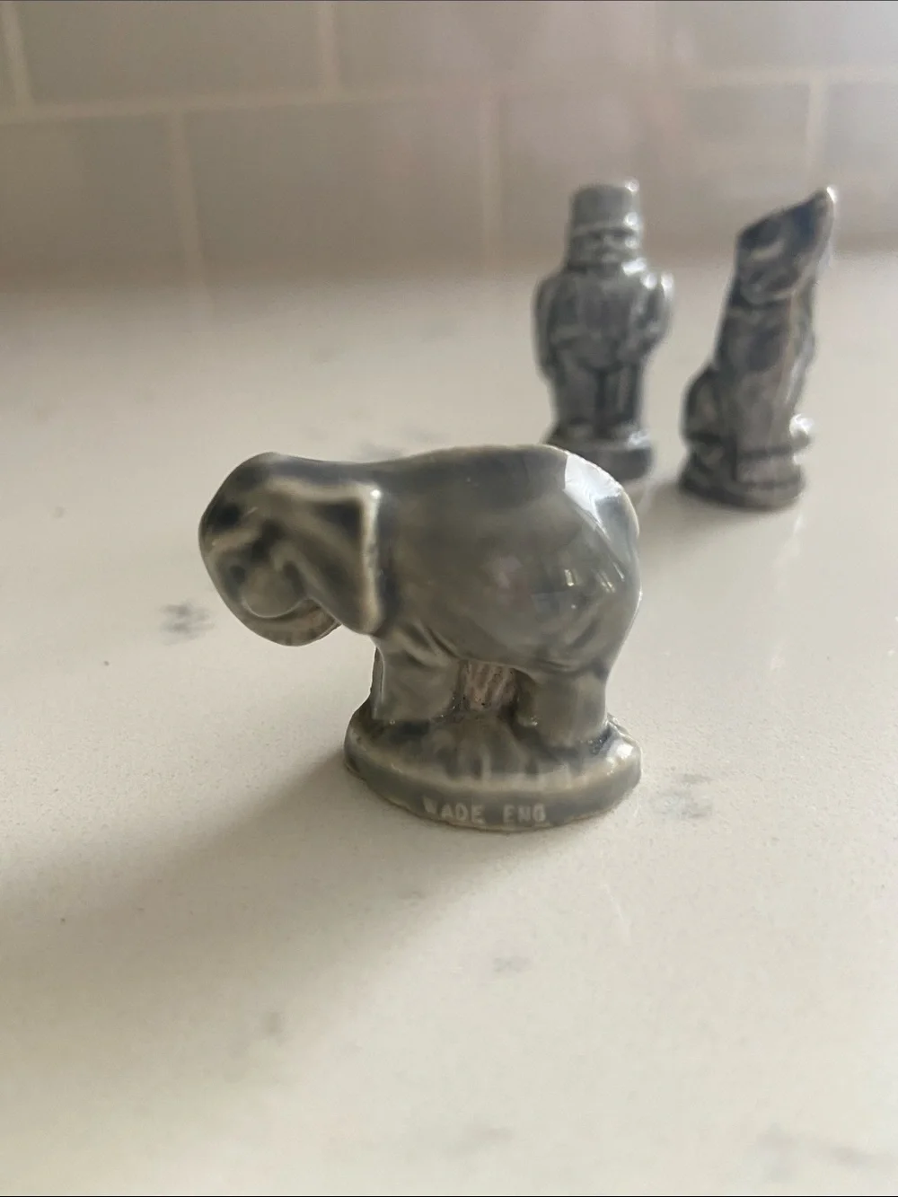 Vintage Wade England Whimsies Lot of 5 Gray Miniature Figurines Whale Wolf Eleph
